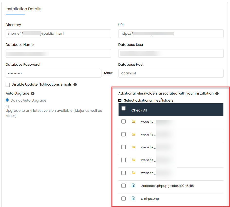 Softaculous - Select Additional Files or Folders