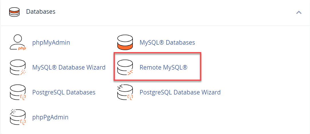 Remote MySQL icon under Databases