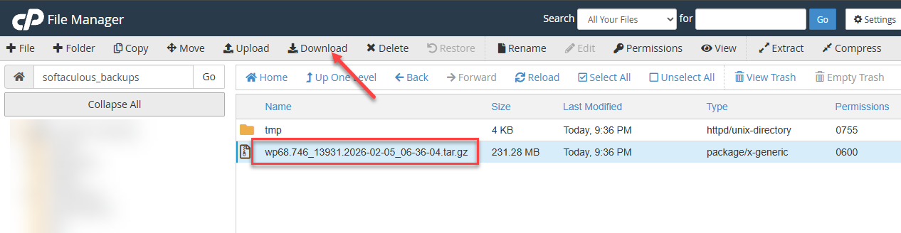 Download icon in cPanel