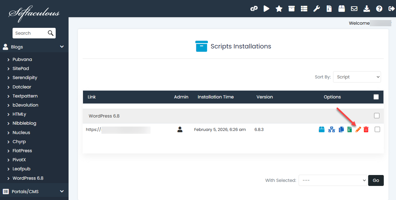 Softaculous - Edit Script icon