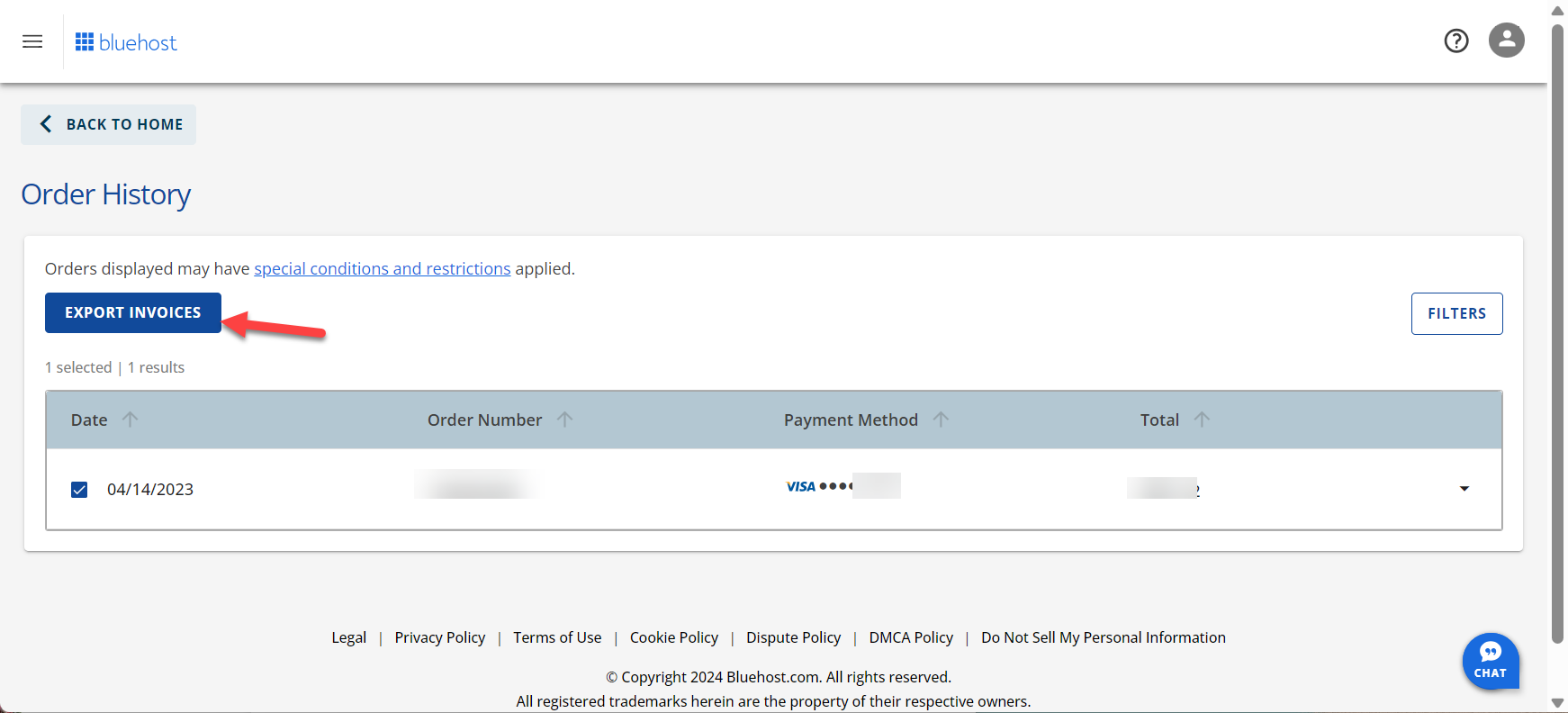 Checkbox for billing date and Export Invoices button