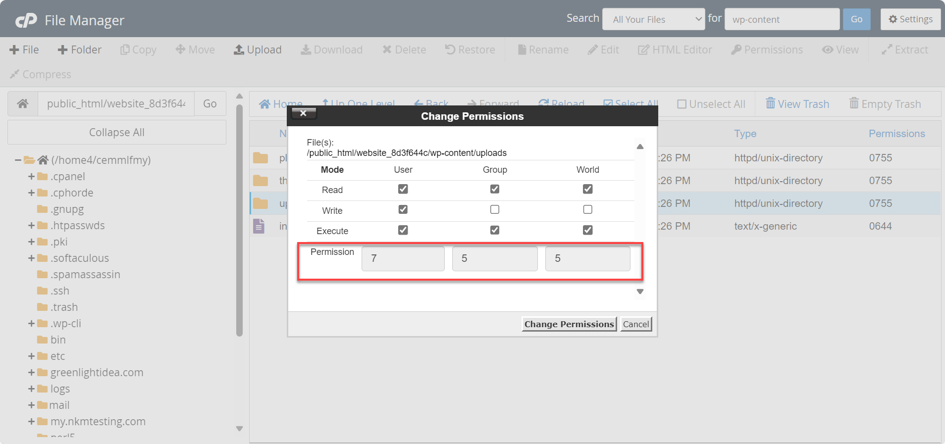 Fields to update File Permission