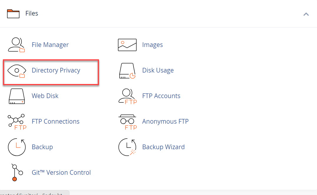 Directory Privacy icon under Files