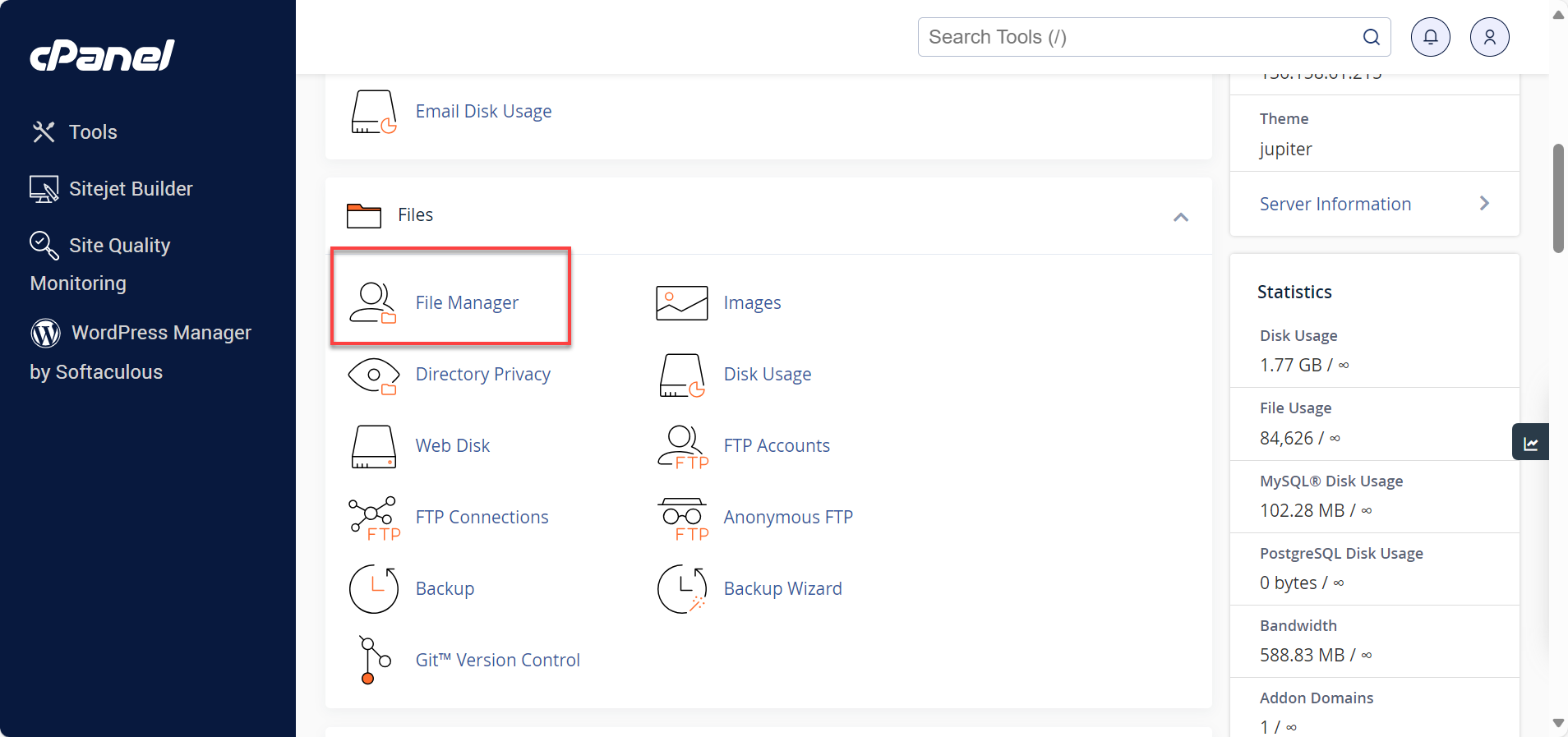 File Manager icon under Files