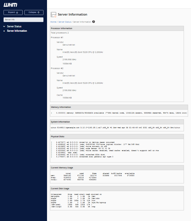 WHM Server Information