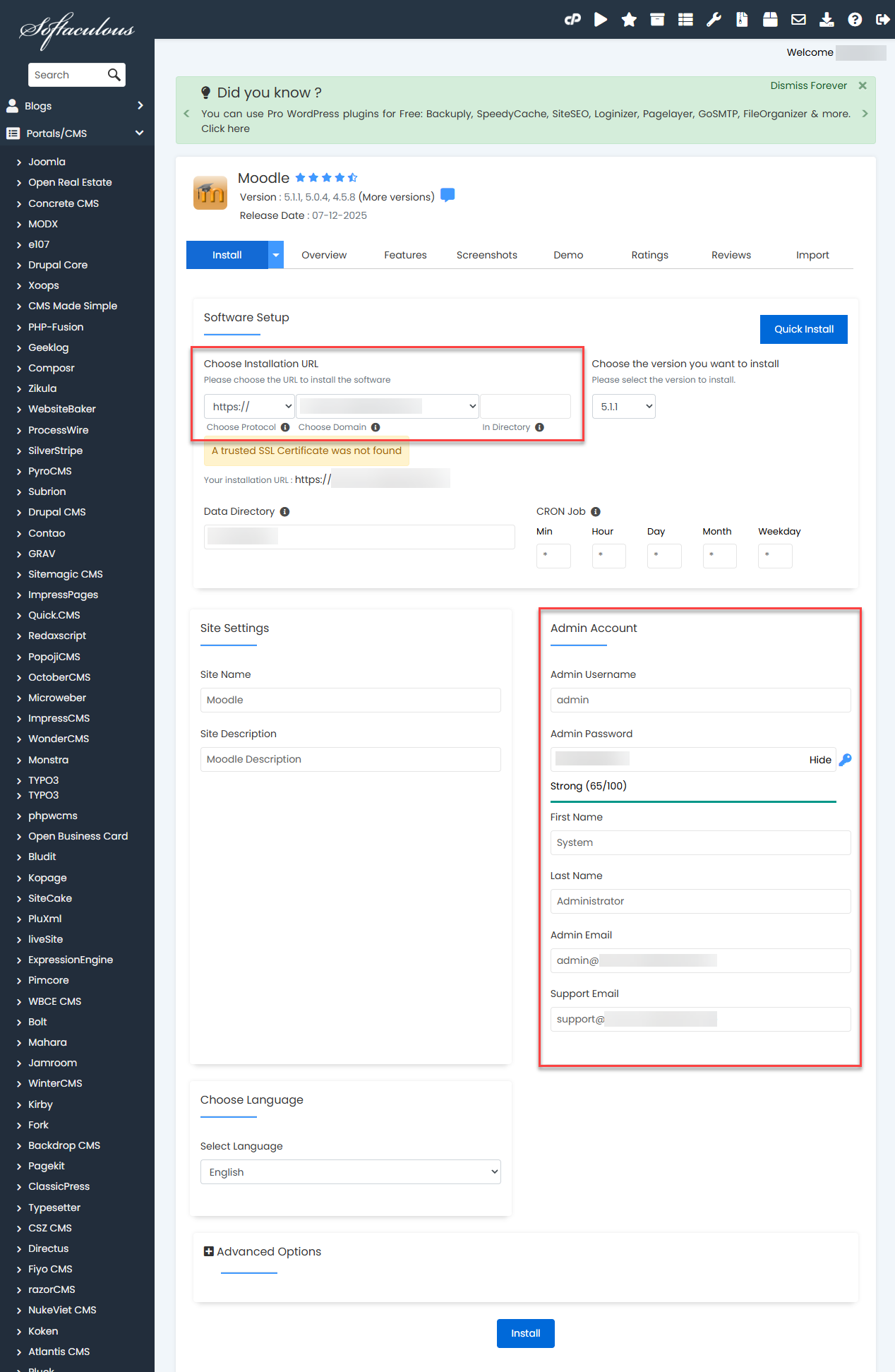 Moodle Installation details