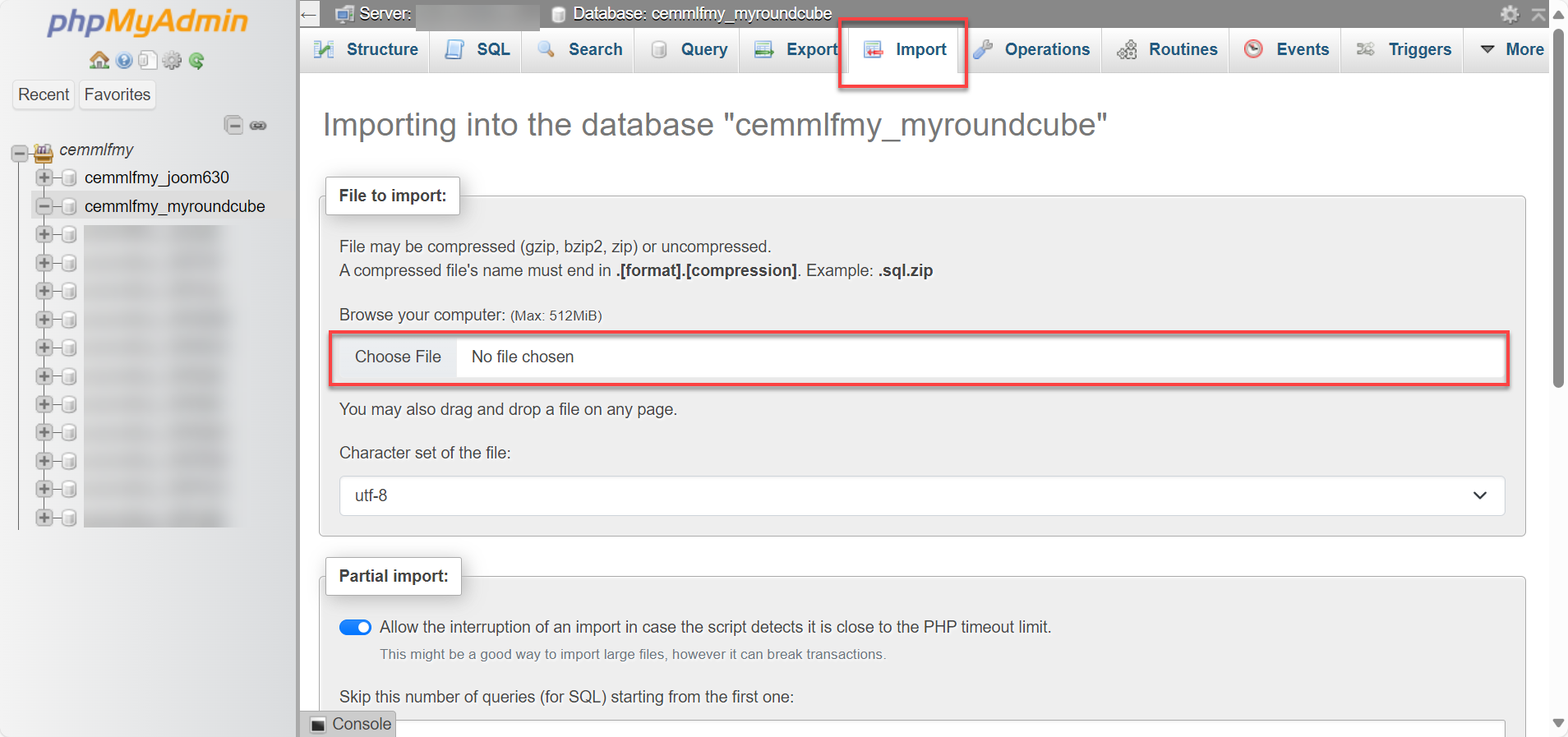 Import tab and Choose File option
