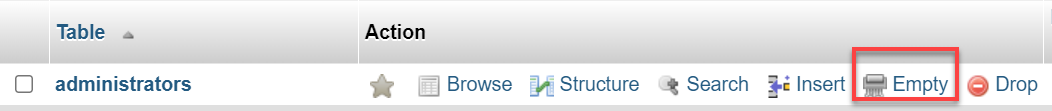 Empty icon under Action column