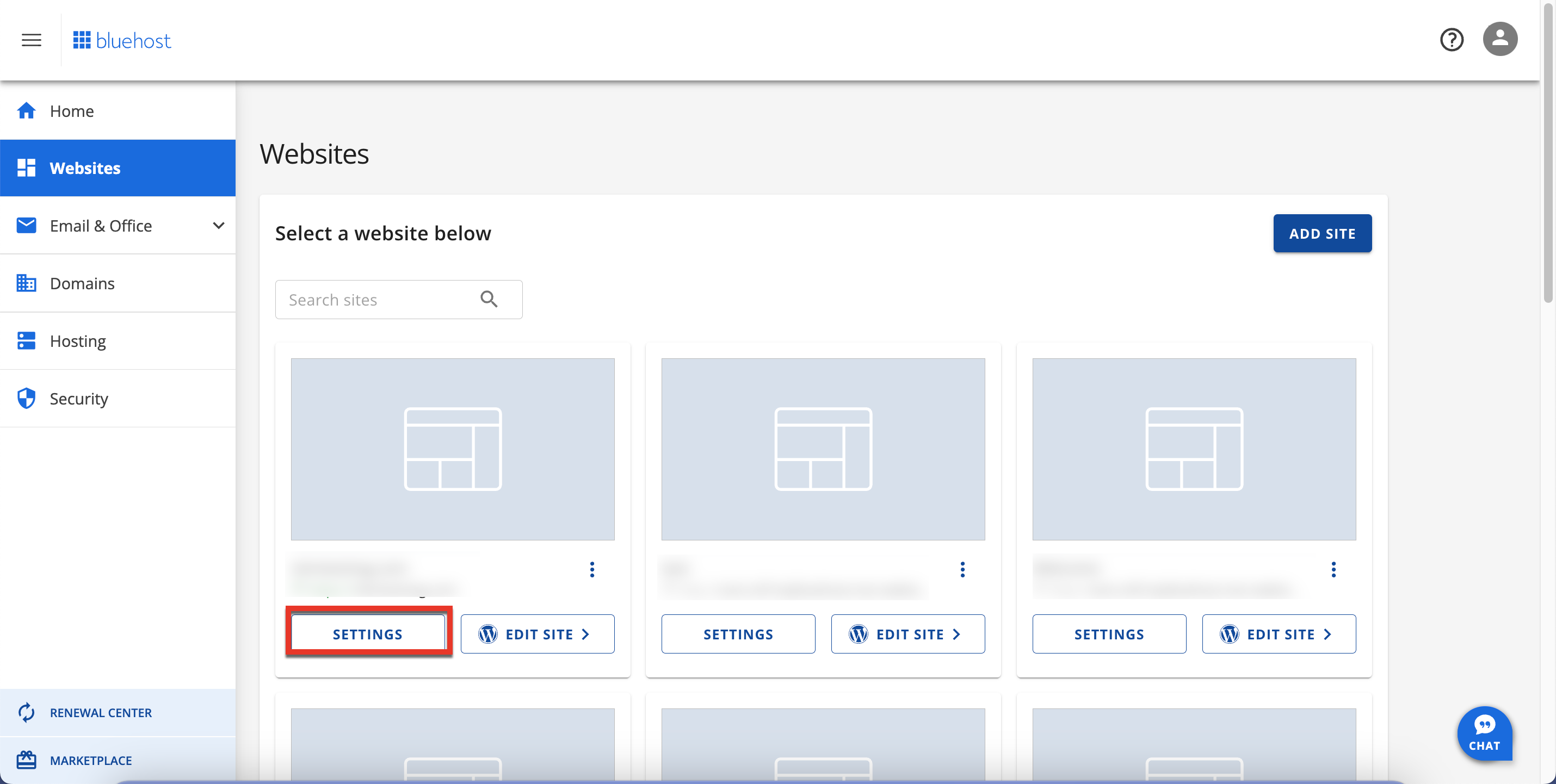 Settings button