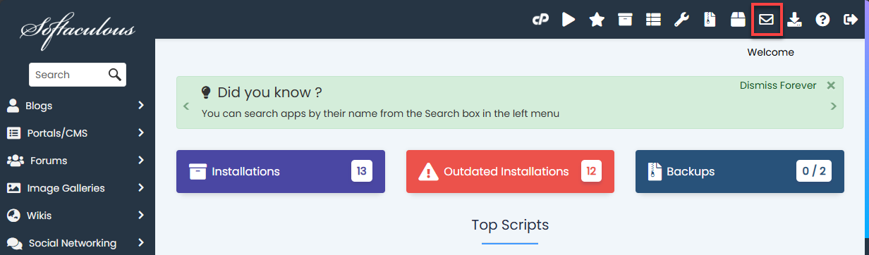 cPanel - Softaculous Apps Installer Email Settings Icon