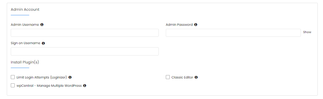 Softaculous - Admin Account