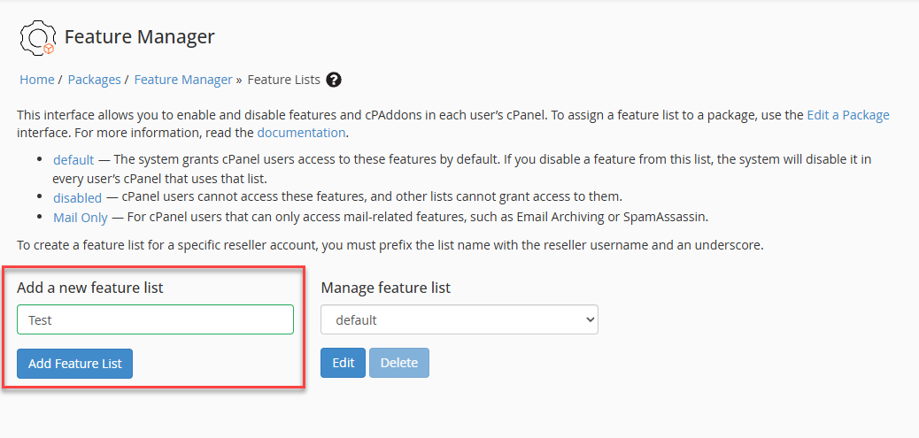 Bluehost - WHM Add New Feature List