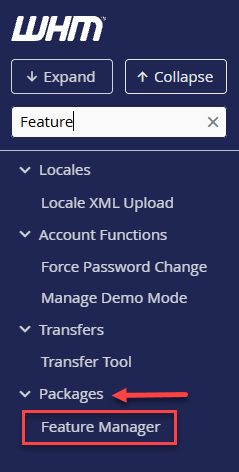 Bluehost - WHM Feature Manager