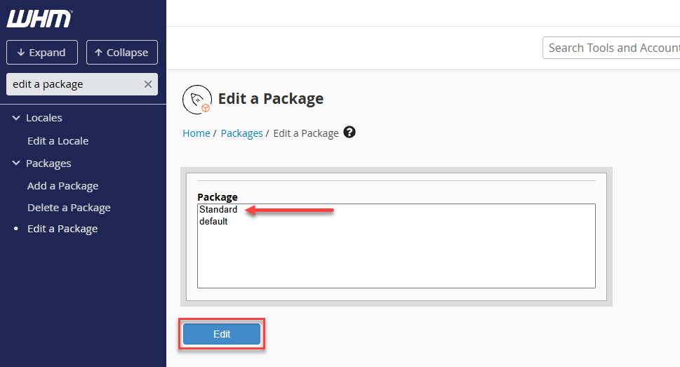 Bluehost - WHM Edit Package Page