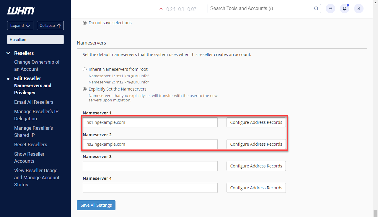 Replace the existing nameserver values