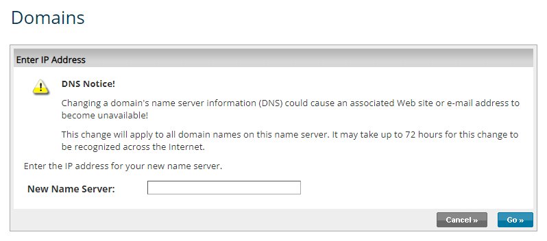 Fields to enter custom nameservers