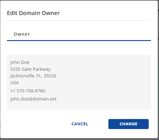 Edit Domain Owner Popup Change button