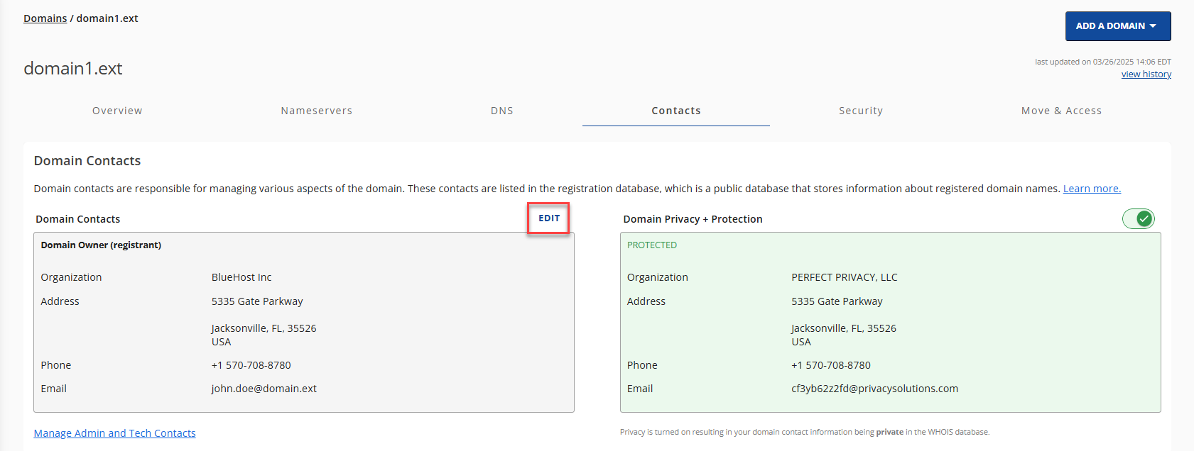 Contacts Sub Navigation Tab Edit button