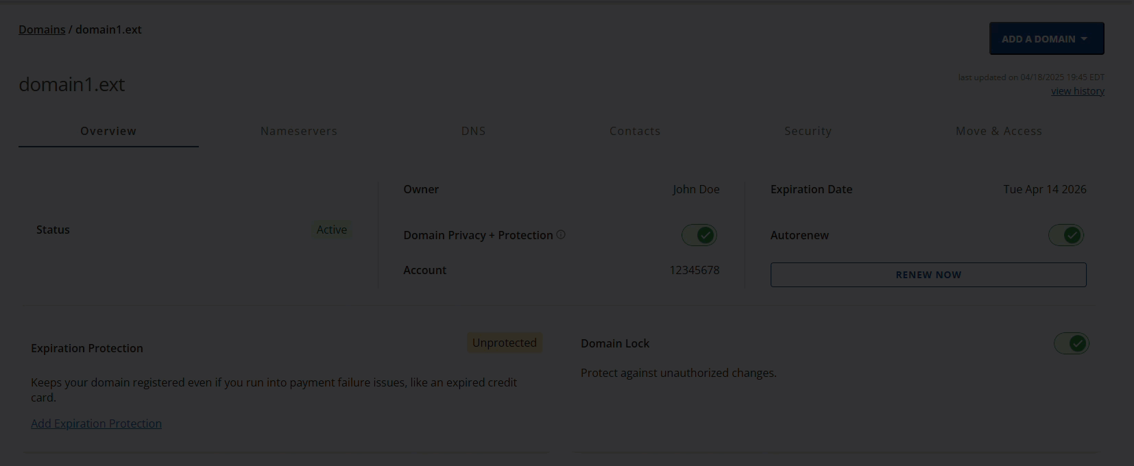 Domain Lock Toggle Off button