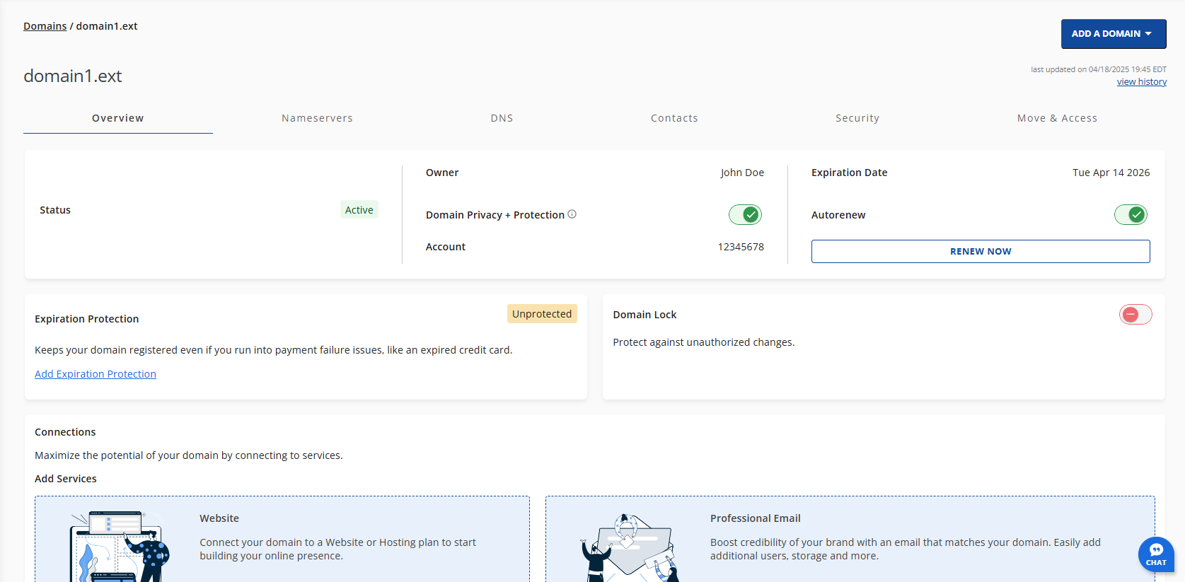 Domains Tab Domains Overview page