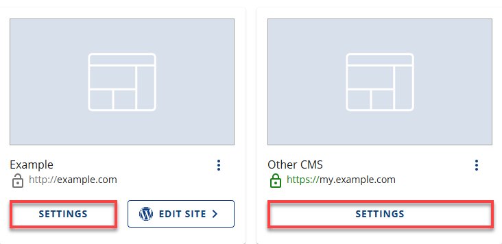Bluehost Websites Tab - Site Settings