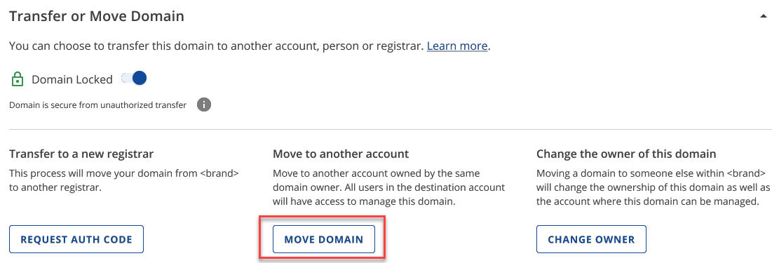Overview tab - Transfer or Move Domain Section - Move Domain