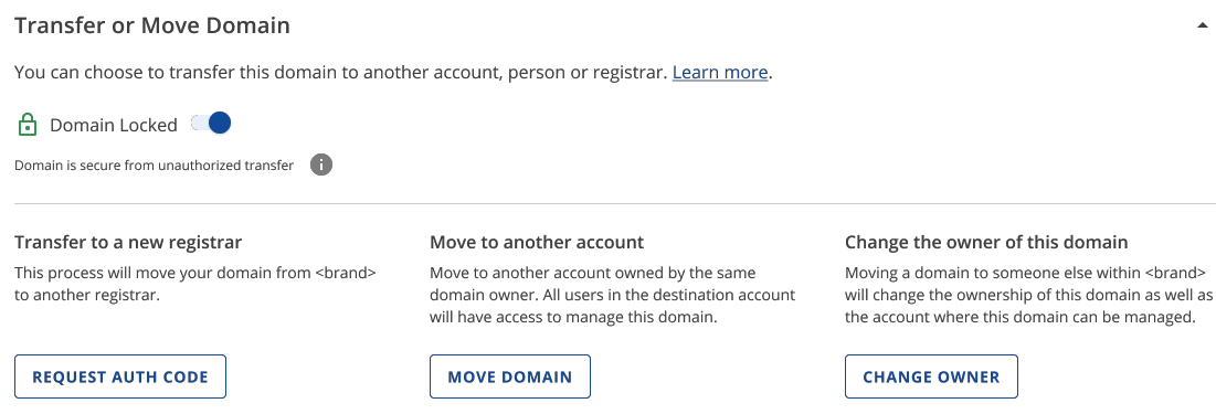 Overview tab - Transfer or Move Domain Section