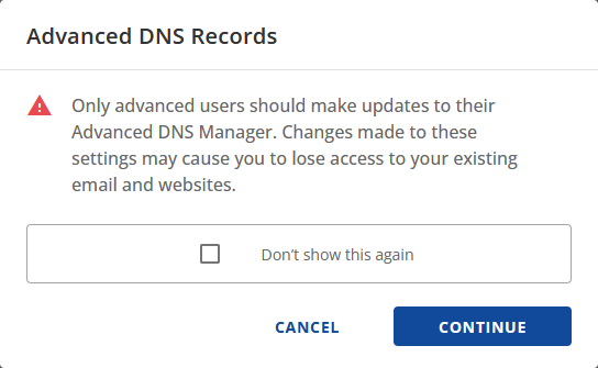 Cloud Hosting Advanced DNS Records popup