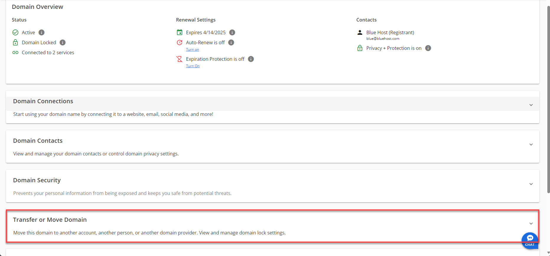 BH Domain Transfer or Move Domain Option