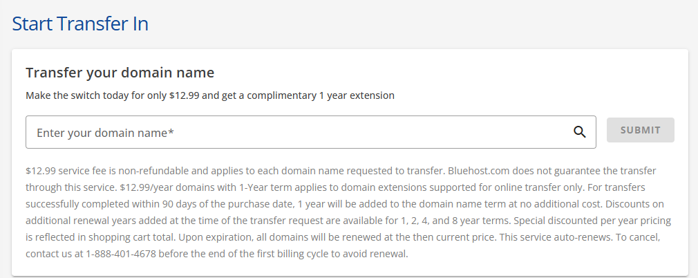 shopping cart and order summary domain name transfer and renew for additional year option click continue to checkout