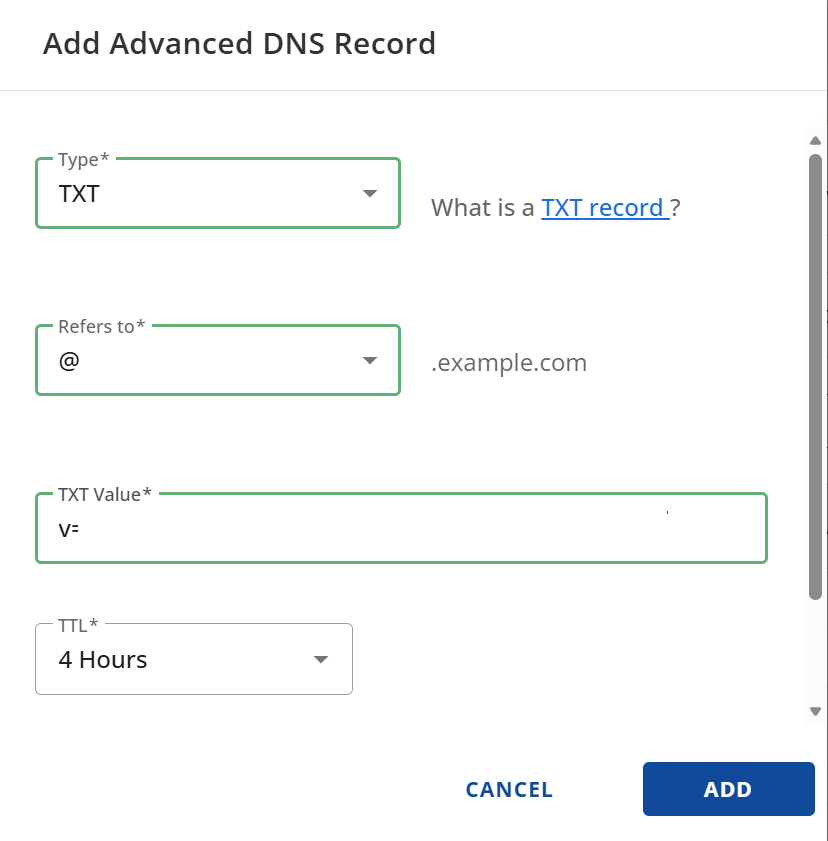 Domains tab - DNS tab Create TXT Recrods