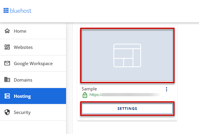 bluehost settings button