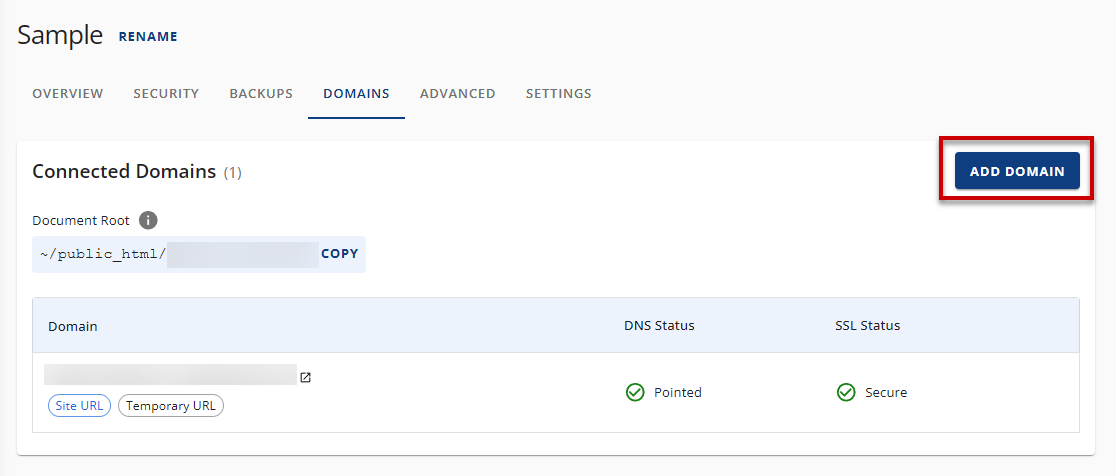 click add domain button