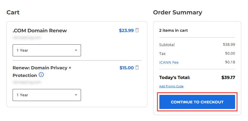 Continue to Checkout Page