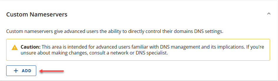 Custom Nameservers ADD button