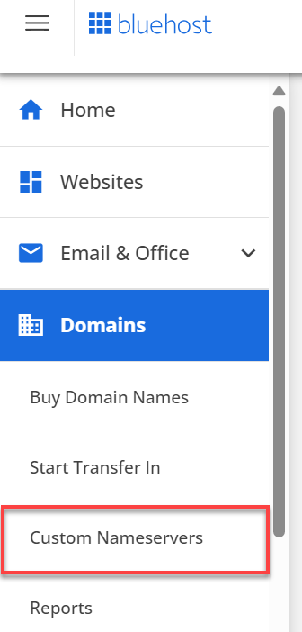 Domains tab and Custom Nameservers tab