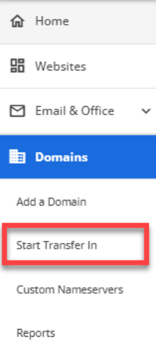 bluehost account manager left menu click domains click transfer