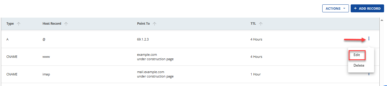 DNS tab - Edit