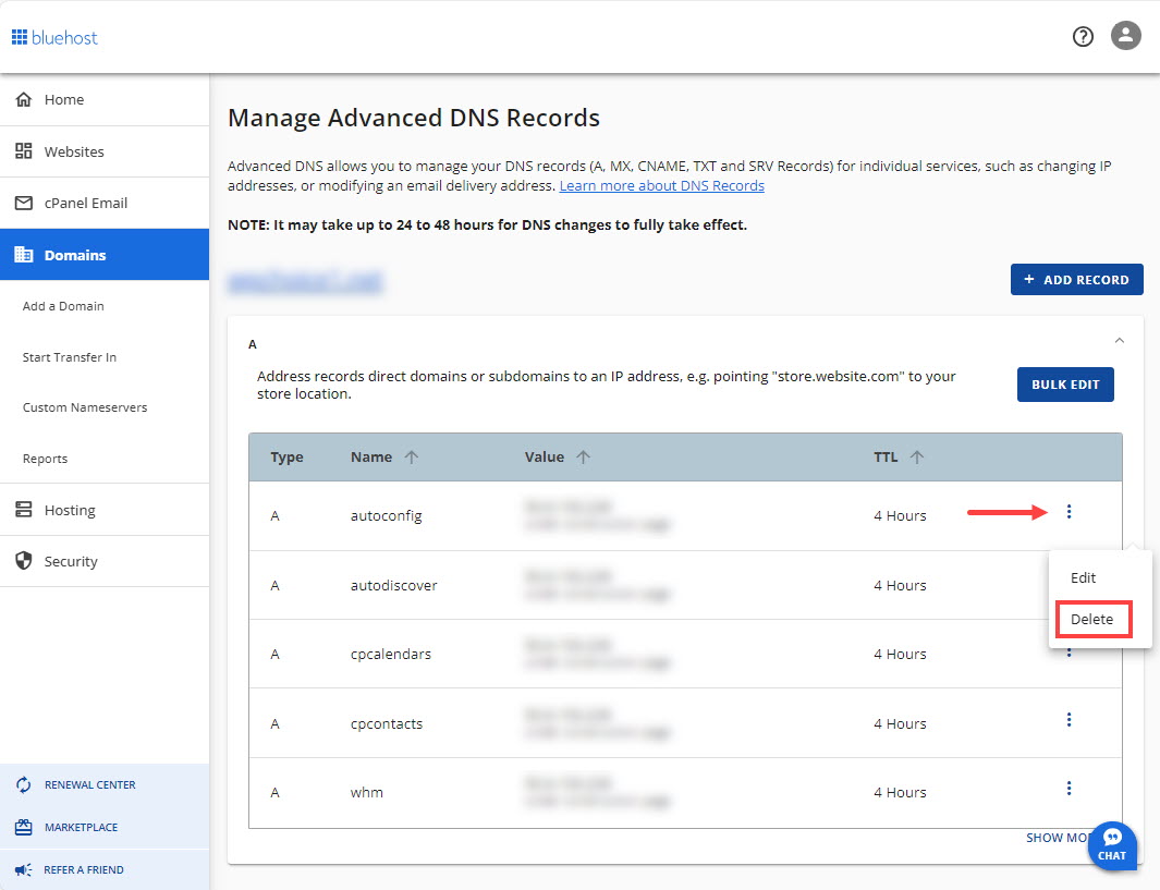 Manage DNS Delete
