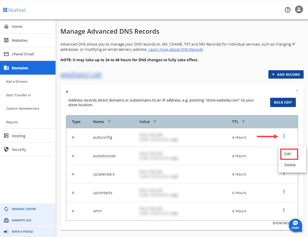 Manage DNS Edit