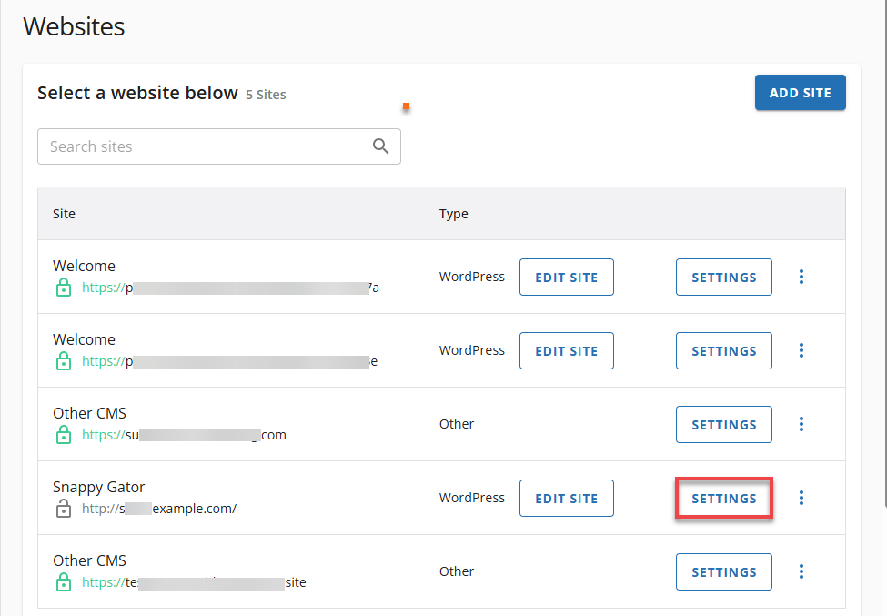 Cloud Hosting - Websites Tab