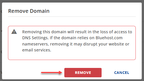 Remove Domain Remove button