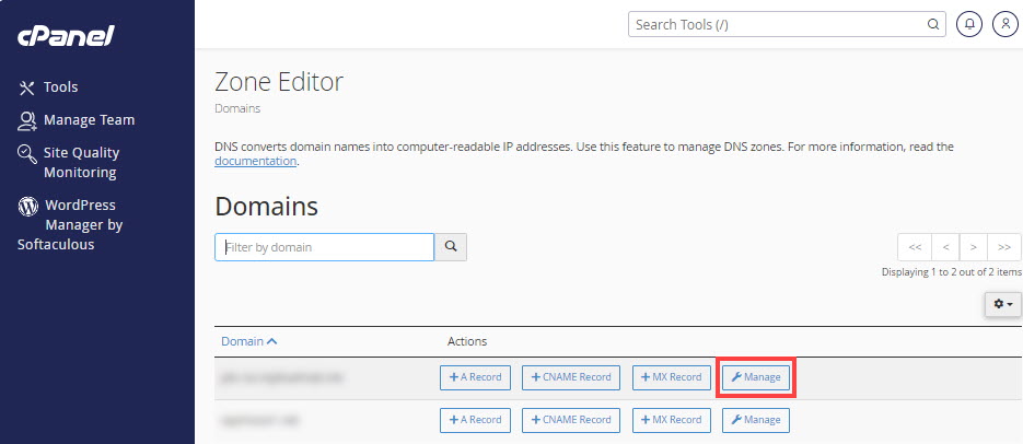 Zone Editor Manage