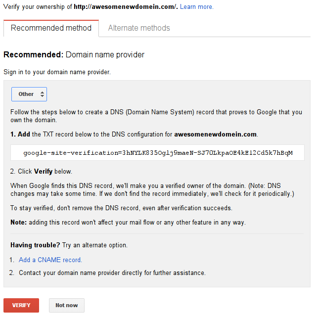 BH Google Workspace Admin Console Verify Domain Ownership