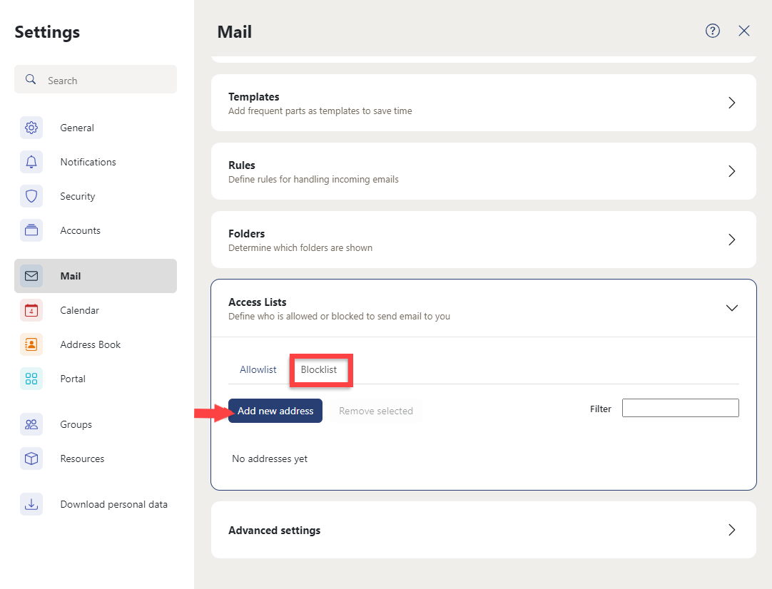 Cloud Mail - Blocklist