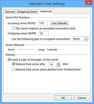 Outlook 2013 Add Account Advance Settings
