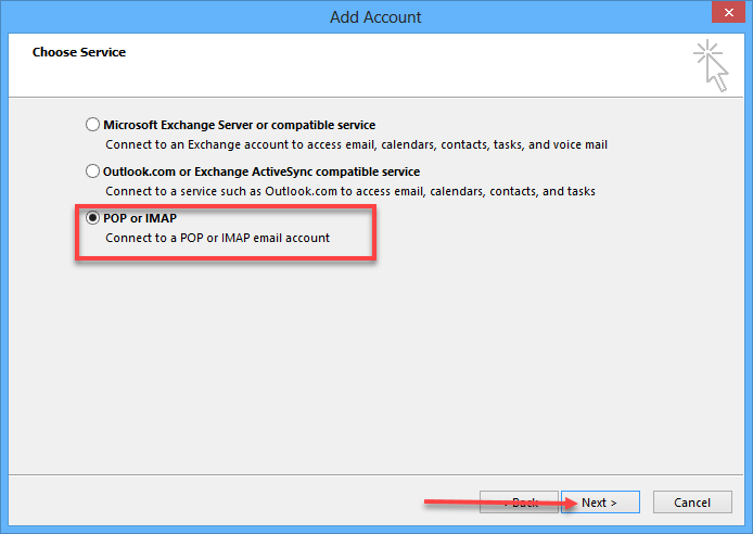 Outlook 2013 Add Account POP or IMAP