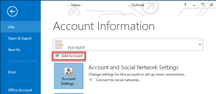 Outlook 2013 Add Account