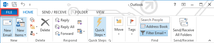 Outlook 2013 file button