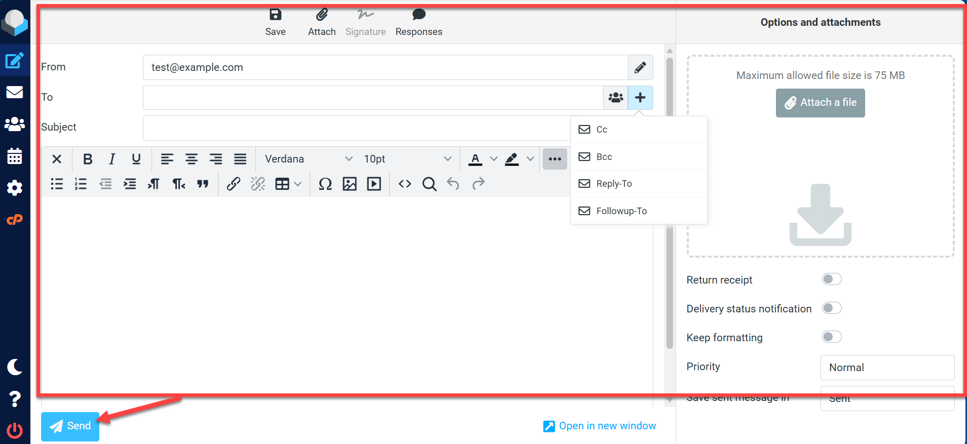 Message editor and Send icon